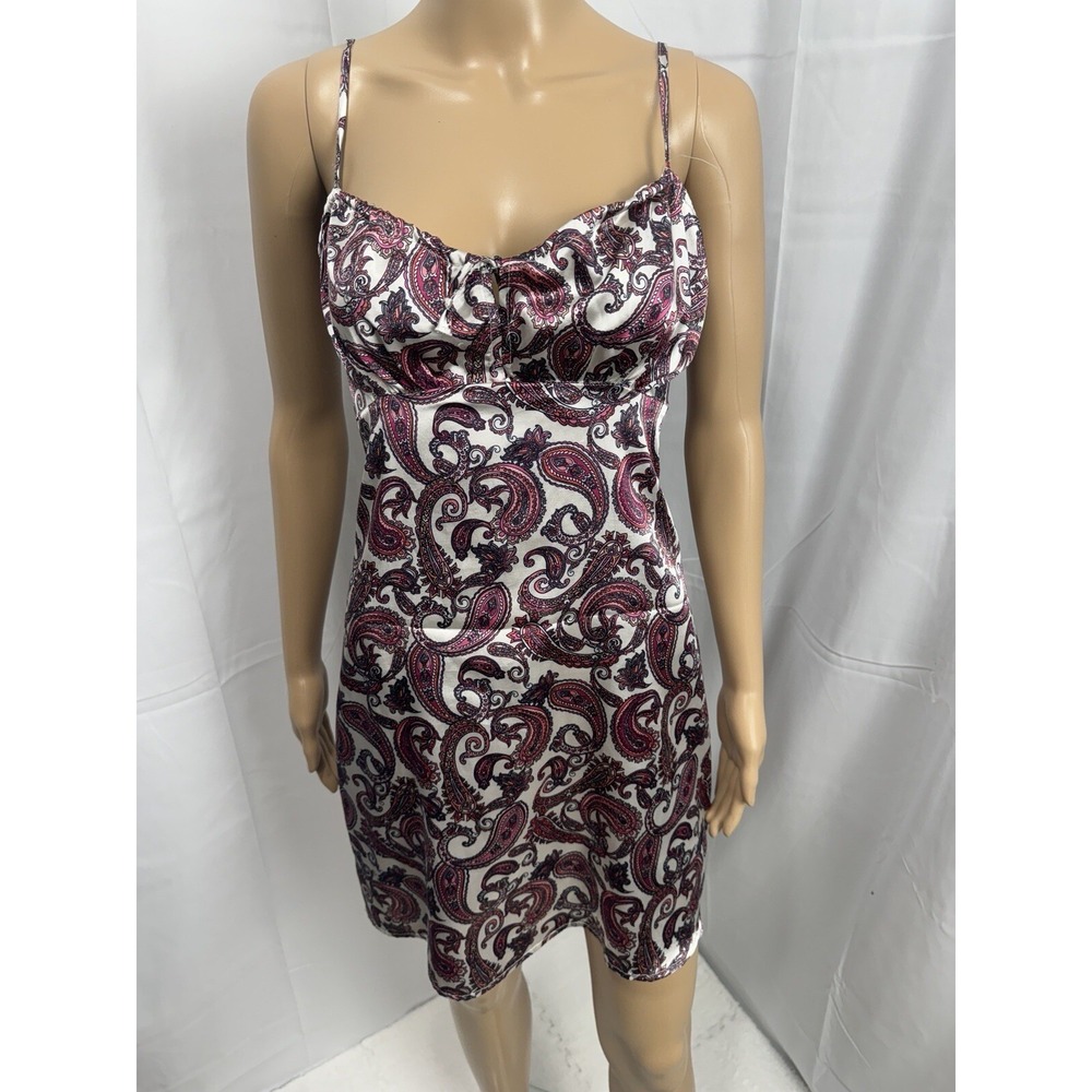 90s Y2K Silky‎ Satin Birch & Stone Women's Floral Mini Slip Dress Milkmaid Sz M - Picture 2 of 16